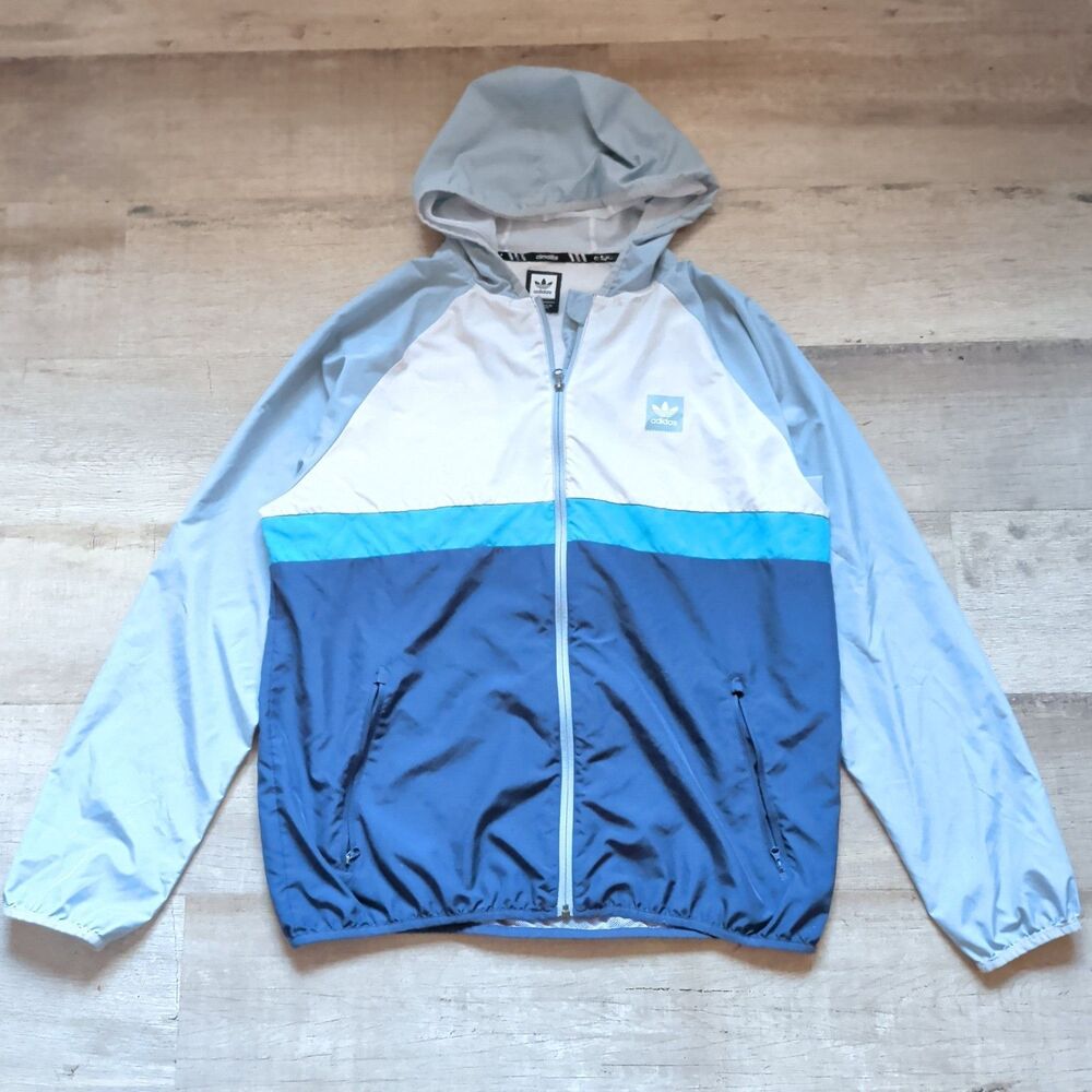 ​Adidas Skateboarding Windbreaker Jacket Men's XL Blue White Colorblock Hooded